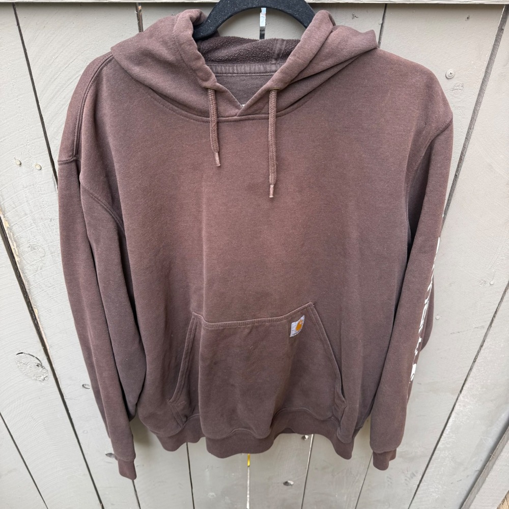 Carhartt Mens Original Fit Graphic‎ Sleeve Hoodie Brown Large Distressed Grunge